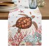 Summer Beach Turtle Coral Shells Linen Table Runner Party Decor Reusable Kitchen Dining Table Runner Wedding Decorations