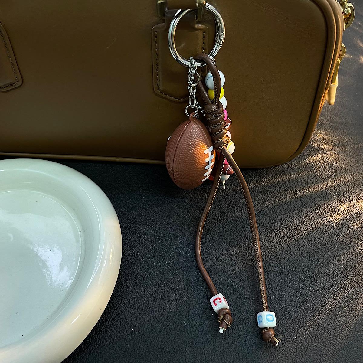 Trendy Tennis Bag Charm Creative Volleyball Pendant Beaded Phone Strap DIY Handmade Accessory
