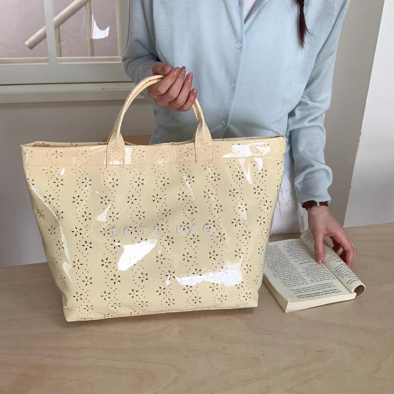 Transparent Pvc Tote Bag Large Capacity Waterproof Floral Pattern Shoulder Bag Lightweight Handbag For Women Work Commut Handbag