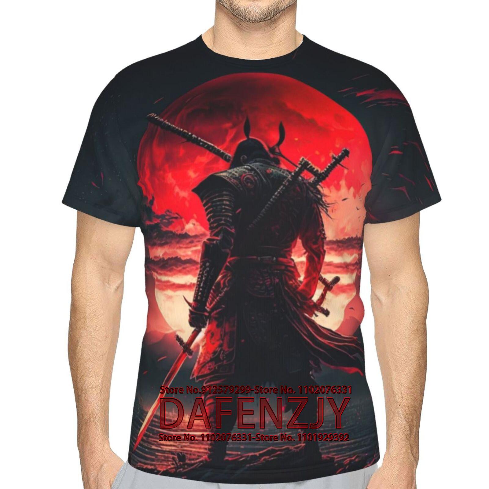 

T-shirt 3d Warrior Samurai Warrior Print Tshirt Men Fashion Crew Neck Short Sleeve T-shirt Animal Graphic T Shirt MensTops Tees XXXL небо синє кольору
