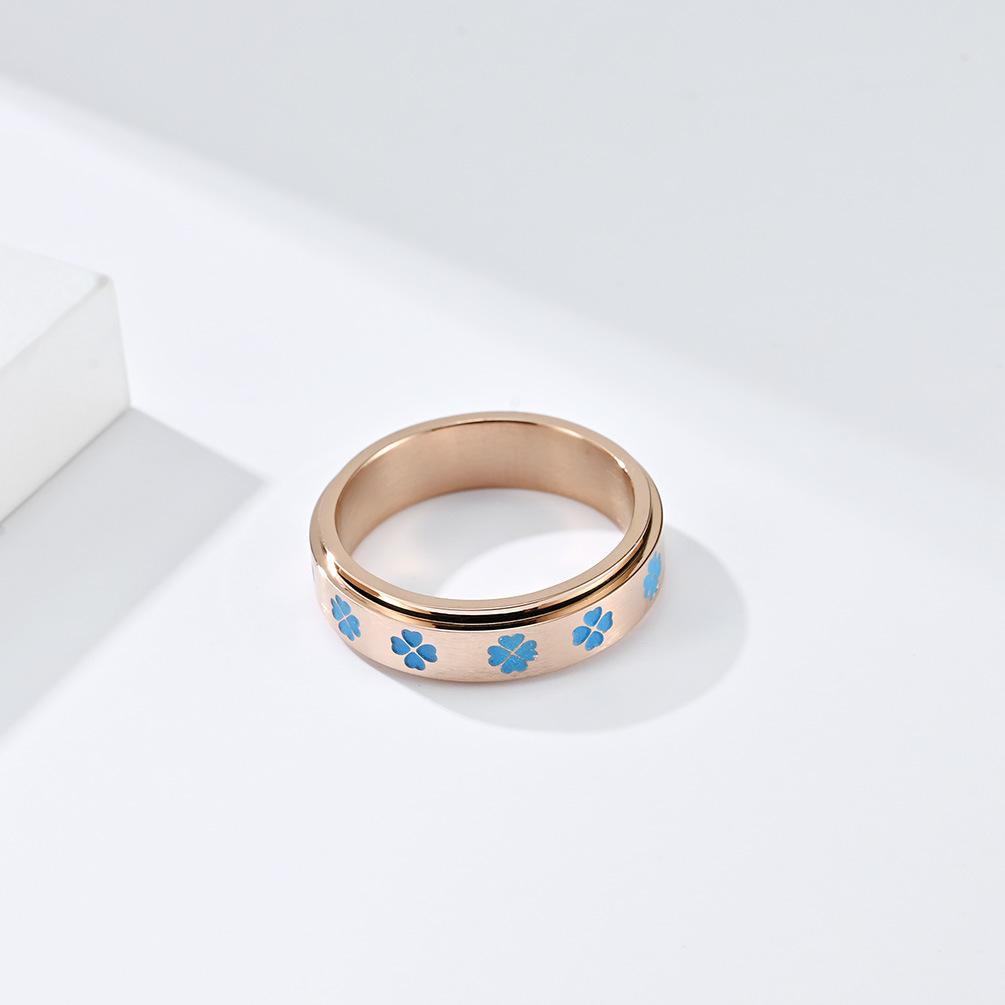 Glücksklee Drehbarer Titanstahlring Lindert Angst Edelstahl Glücksring Weihnachtsgeschenk