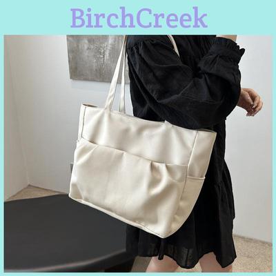 2024 Fashionable Large Capacity Canvas Tote Bag Stylish Commuter Shoulder Bag In White Gray Black Khaki Colors