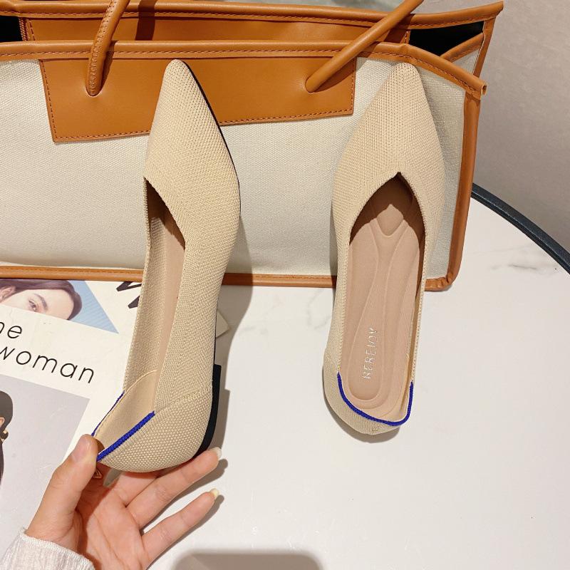 Flying woven single shoes women's spring and autumn new comfortable soft sole shallow mouth pointed flat bottom professional work shoes