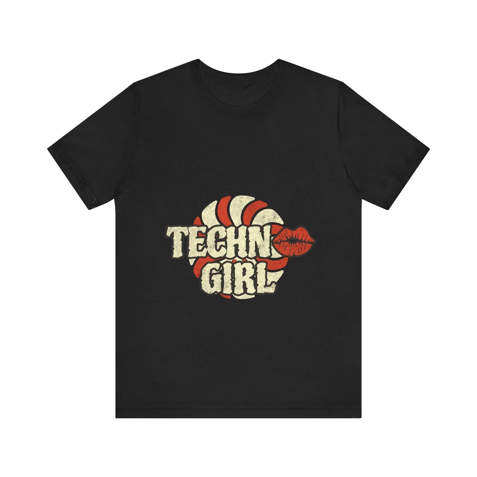 Techno Girl Tee, Fun Graphic T-Shirt, Festival Wear, Music Love, Techno Tee 2XL
