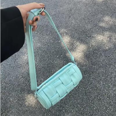 New Women Mini Leather White Crossbody Bags Ladies Handmade Weaving Cylinder Handbags Leisure Versatile Trend Shoulder Bags