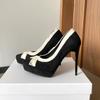 Mode 2025 Neue Plateau Super High Heels Damen Schleife Prominente Kleine Spitze Stiletto Einzelne Schuhe
