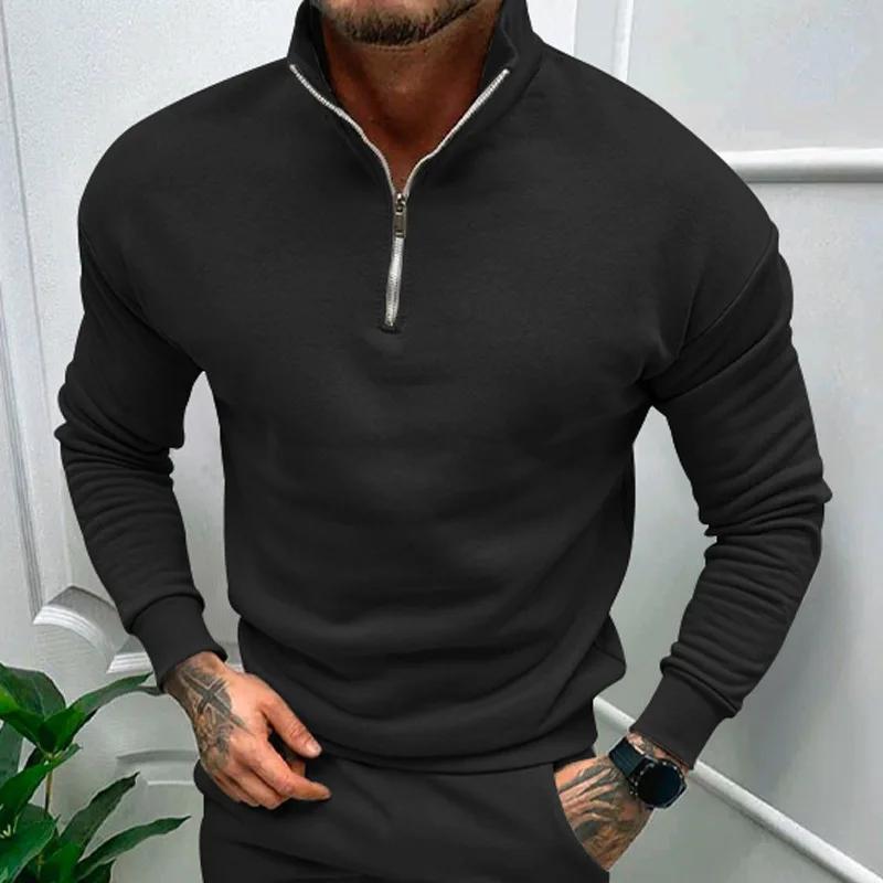 Autumn Thick Warm Knitted Sweaters Comfy Clothing Half Zip Fleece Winter Coat Solid Long Sleeve Turtleneck Shirts Pullover Men