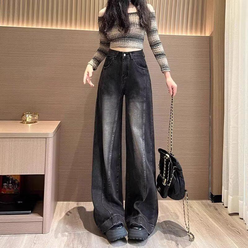 

2024 Американские Джинсы с высокой посадкой, облегающие, с прямыми штанинами для женщин - Летняя мода с дизайном из горячих страз XL черный серый