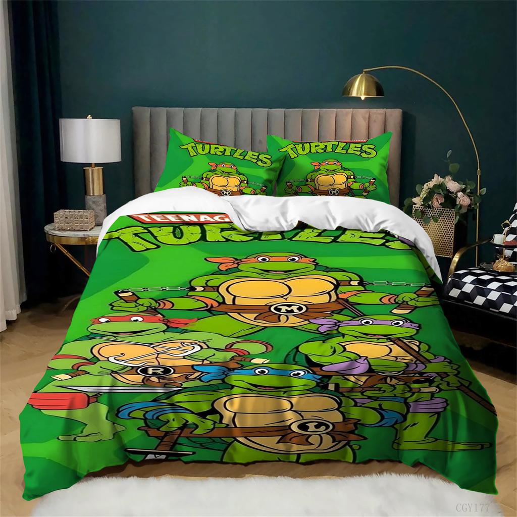 Classic Teena-ge Mut-ant Ninja Turtles Bedding Set All-Season Duvet Cover Set Soft Quilt Cover Lightweight 3-Pcs for Teens