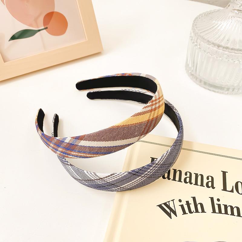 2 Stück/Set 2 cm dünner karierter Stoff-Haarreif für Frauen Mädchen tägliche Presse Haaraccessoires Koreanische JK Studentenuniform Kopfbedeckungen