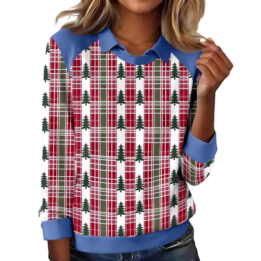 Women's Fashion Christmas Printed Long-Sleeve Pullover Top
