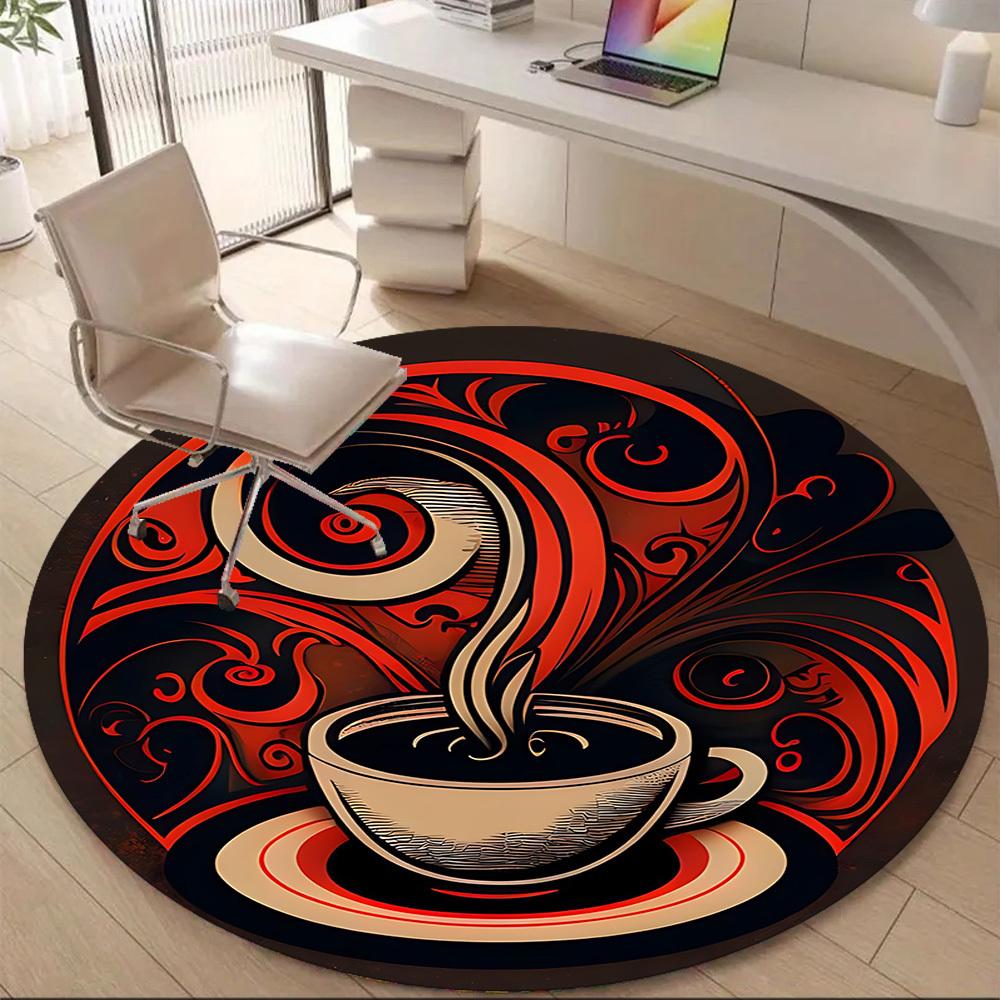 1PC Caffeine Art Office Round Area Rug, Mat Suitable For Office, Under Office Chairs Bedroom Living Room Home Decor, Room Deco