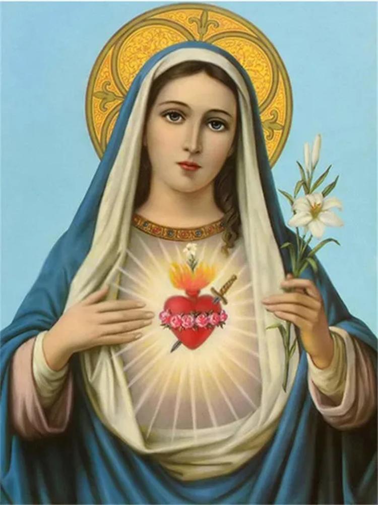 5D Virgin Mary Diamond Cross Embroidery Full Diamond Embroidery Full Circle Square Mosaic Christian Home Decoration Religion