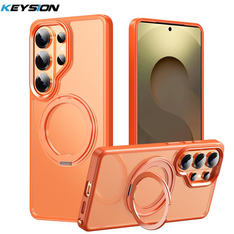 

KEYSION Shockproof Transparent Matte Case for Samsung Galaxy S26 Ultra 5G S26+ Magnetic 360 Ring Stand Wireless Charging Phone Cover for Galaxy S26 Ultra