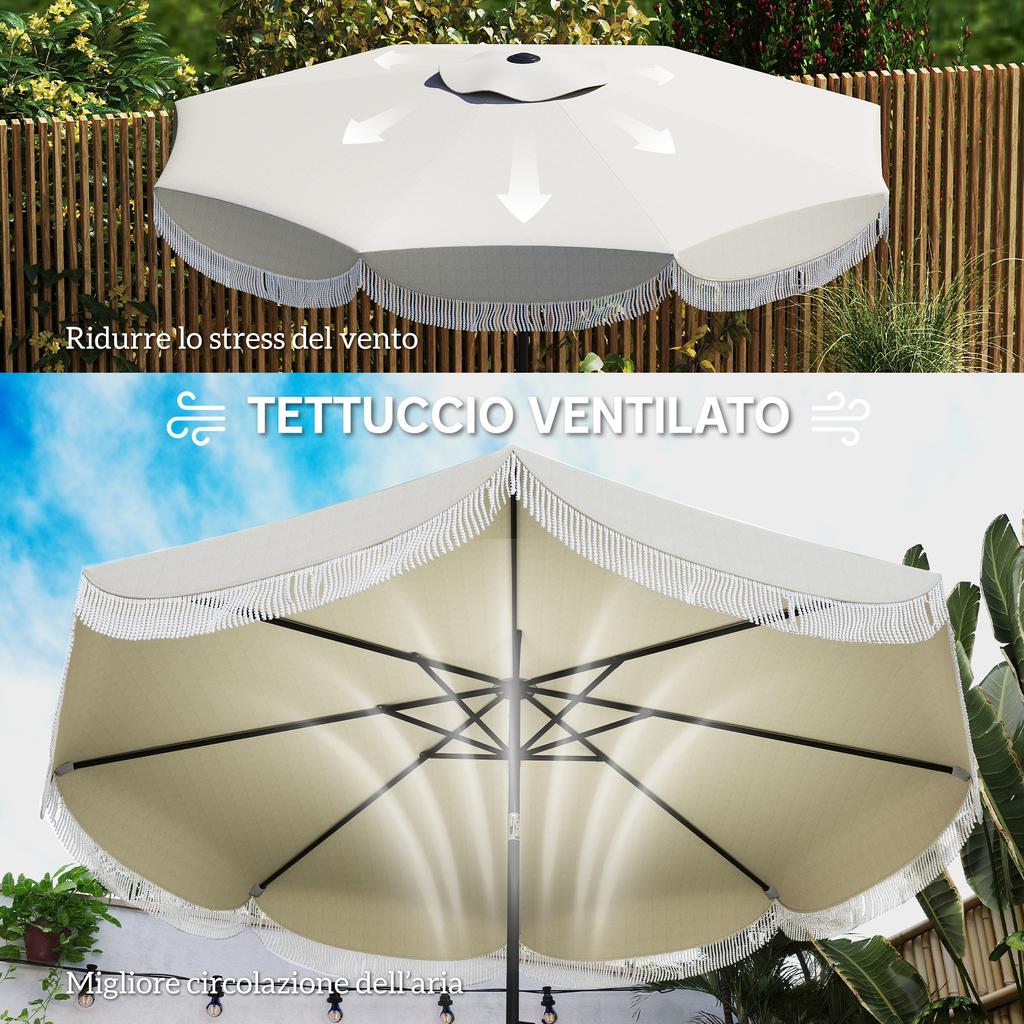 Ombrellone da Giardino Rotondo 2,7x2,4 m con Manovella, in Metallo e Poliestere, Grigio Chiaro