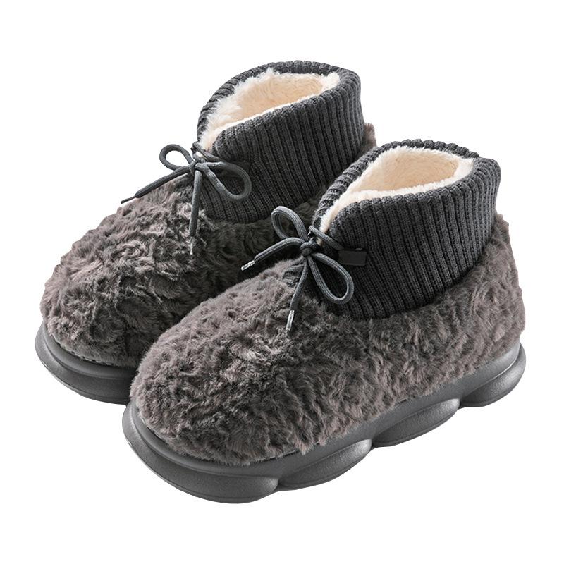 Winter Lacing Plush Warm Cotton Shoes Women's Solid Color Thick Bottom Fluffy Couple Boots Casual Big Size Ladies Shoes