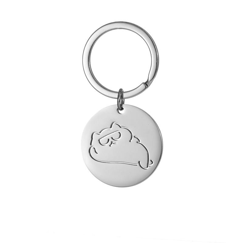 Cute Cat Round Stainless Steel Keychain 6 Optional Styles Fashion Bag Pendant Practical Gift for Best Friends