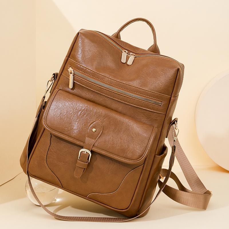 Women's Backpack Large Capacity Soft Leather Retro Backpack Travel Computer Bag