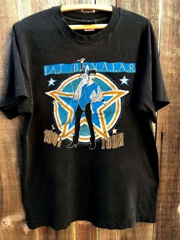 

Reprint Pat Benatar 1981 Retro style Black Short Sleeve T shirt Unisex T-Shirt XXXXL
