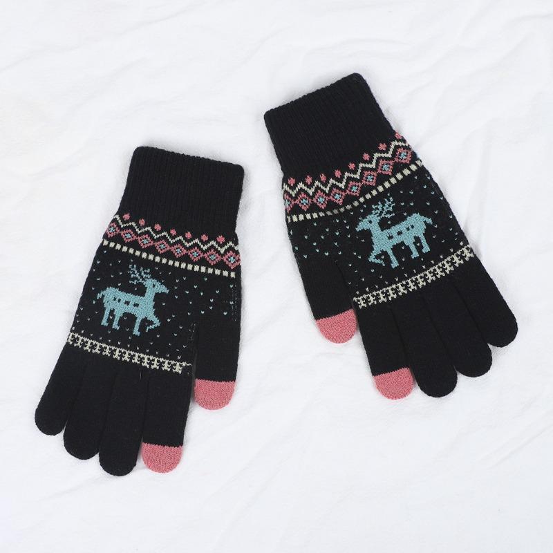 Iwarm love warm Christmas deer wool plush gloves couple autumn and winter knitted warm touch screen gloves women