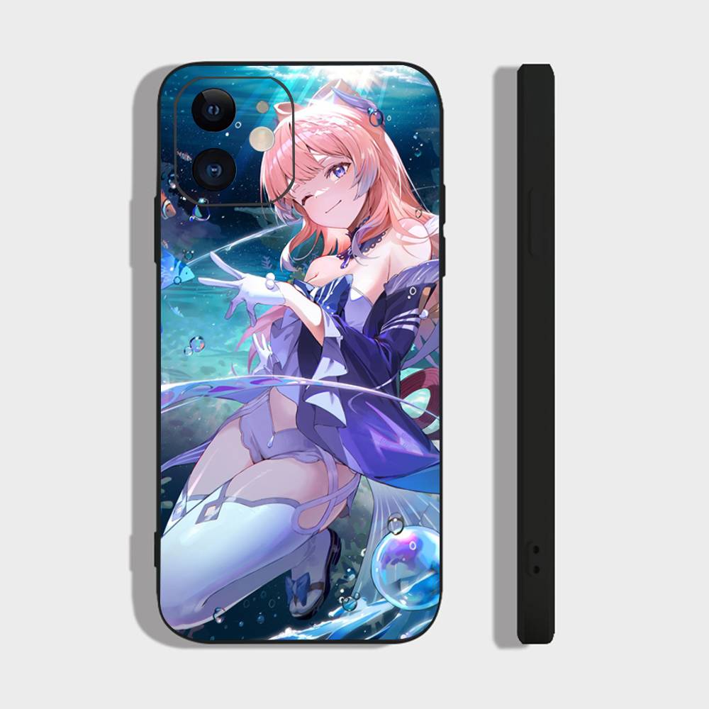 Sangonomiya Kokomi Genshin I-Impact Anime Phone Case For IPhone 17 Air 16 15 14 13 Pro Max 11 12 Black Silicone Cover