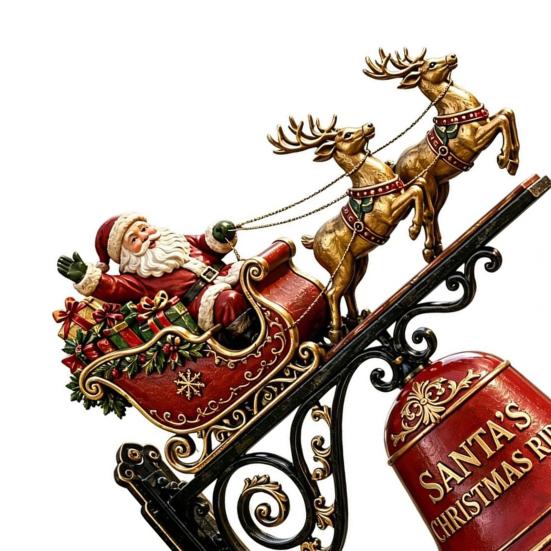 Festive Courtyard Balcony Accents Christmas Bell Wall Hanging Decoration, Santa Sleigh Reindeer Ornament, Large Decorative Indoor Mounted Ornaments