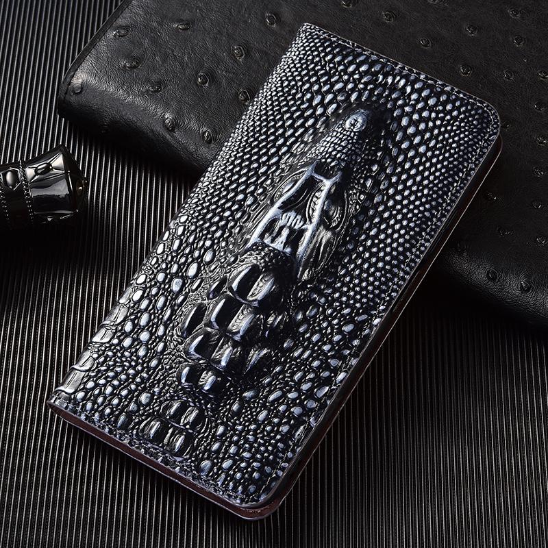 Genuine Leather Crocodile 3D Head Flip Case for iPhone 17 16 16E 15 14 13 12 11 8 X XS XR Pro Max Plus Card Slots Wallet Cover