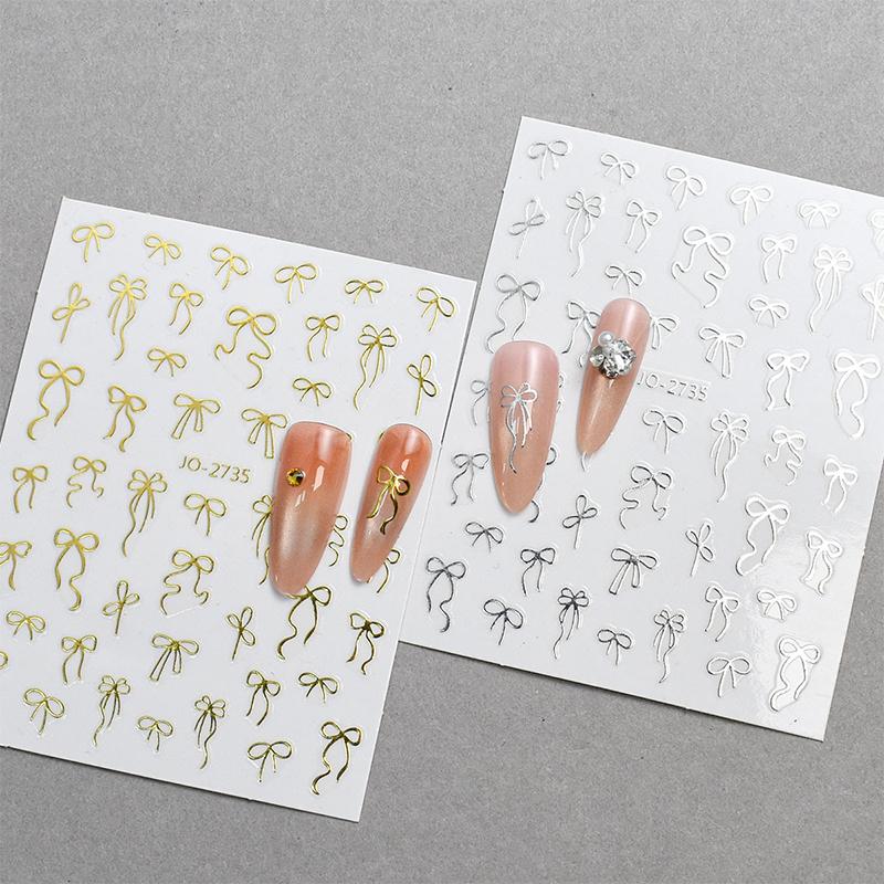 Lovely Simple Bronzing Line Bowknot 3D Self Adhesive Nail Art Decorations Stickers Ribbon Charming Cute Manicure Decals