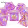 7 Pcs Purple Pink Resin Golden Number Sharp Edge Dice Polyhedral Dice Suitable For Role-Playing Dice PropBoard Game