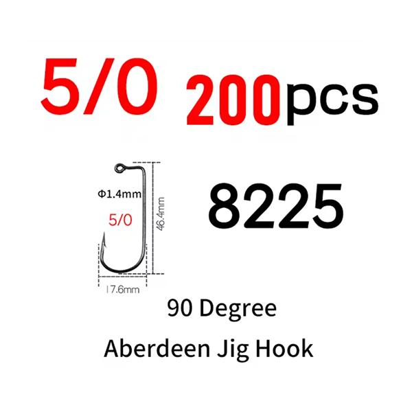 200pcs #8~#6/0 High Carbon Steel 90 Degree Aberdeen Jig Hook Bent Saltwater Long Shank Soft Worm Hooks