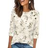 Women 34 Sleeve Crew Neck Button T Shirt Floral Print Casual Loose Fit Top for Daily and Office Wear