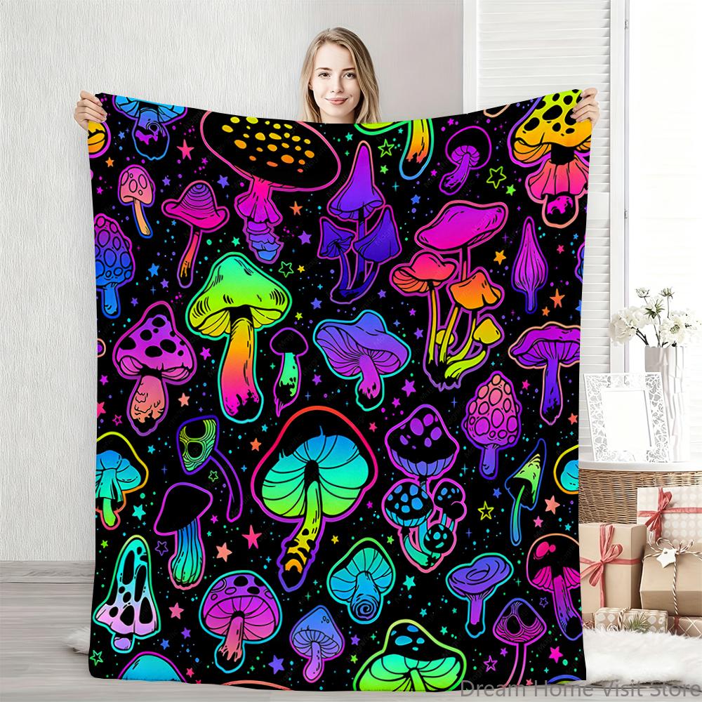 1pc Warm And Soft Fantasy Mushroom Blanket Flannel Throw for Sofa,Bed, Travel, Camping, Livingroom, Office, Couch, Chair,And Bed