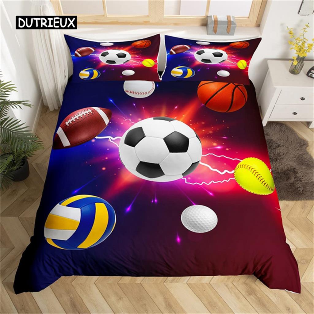 Boys or Girl 3D Football Duvet Cover Set Comforter Cover Ball Sport Theme Bedding Set Single Twin for Kids Teens Gift Bedroom