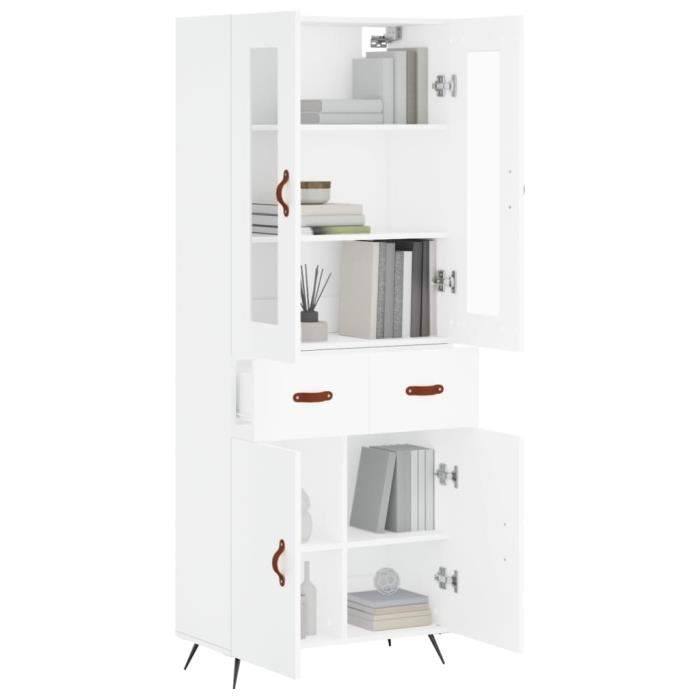 VidaXL Buffet haut Blanc 69,5x34x180 cm Bois d'ingénierie 3198505