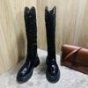 Long Thigh Boots Spring and Autumn Round Toe Spliced Sequin Zipper Platform Square Heel Walk Show Fashion Women's Shoes