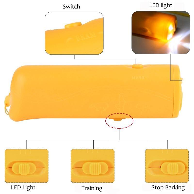 3 In 1 Et Dog Repeller Anti Barking Device Ultrasonic Dog Repeller Stop Bark Control Training Supplies With LED Flashlight