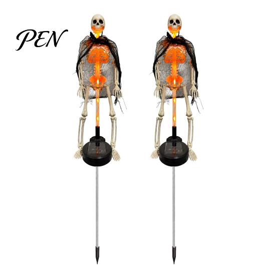 Halloween Party Supplies 2Pcs Solar Skeleton Yard Stake, LED Garden Lights, Waterproof Ornaments Realistic Skull Figurines for Outdoor Lawn