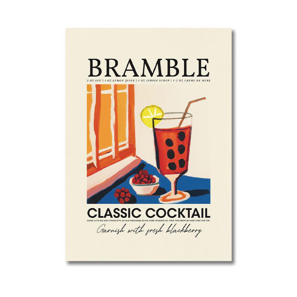 Retro Cocktail Posters Juice Alcohol Drinks Mojito Bramble Wall Art Canvas Painting Print Pictures for Bar Kitchen Home Decor