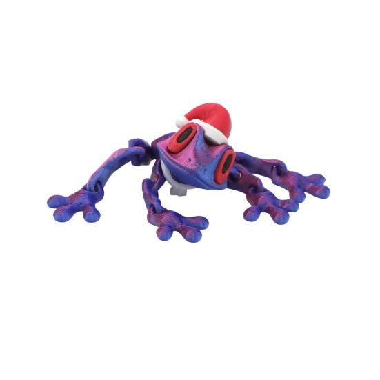 Christmas Hat Frog Refrigerator Magnet 3D Printed Movable Joints Frog Fidget Toy Articulated Animal Model Figurine Fridge Magnetic Frog Decoration
