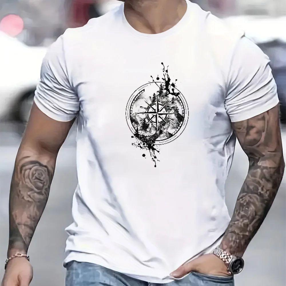 T-shirt stampata con bussola da donna e uomo con rosa dei venti e design nautico, streetwear estivo e primaverile