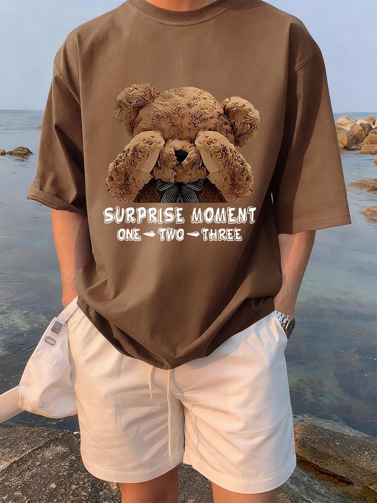 One Two Three Teddy Bear Printing TShirts Womens Summer Cotton Short Sleeve Tees Loose ONeck Soft Tops Basic Woman Clothes