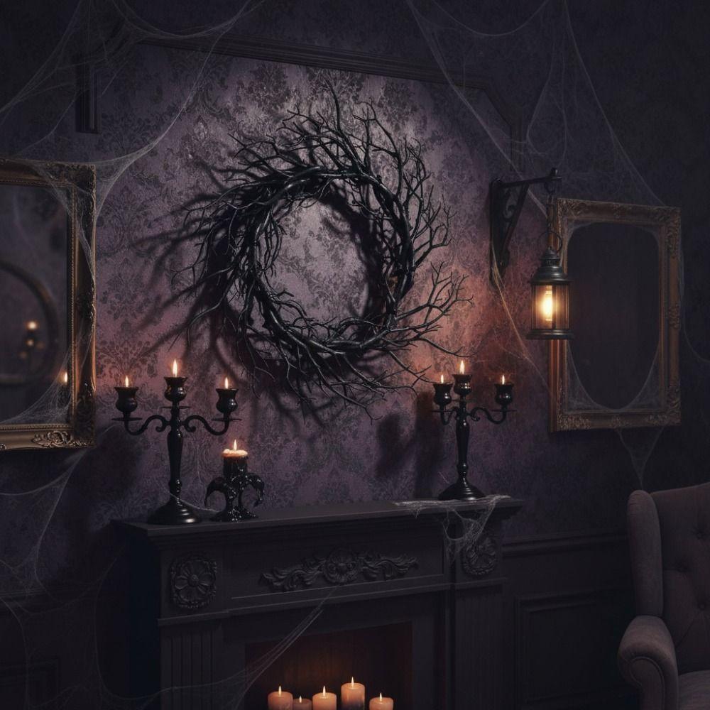 Artificial Twisted Twigs Halloween Black Branch Garland Wall-Mounted Halloween Spooky Wreath Bar