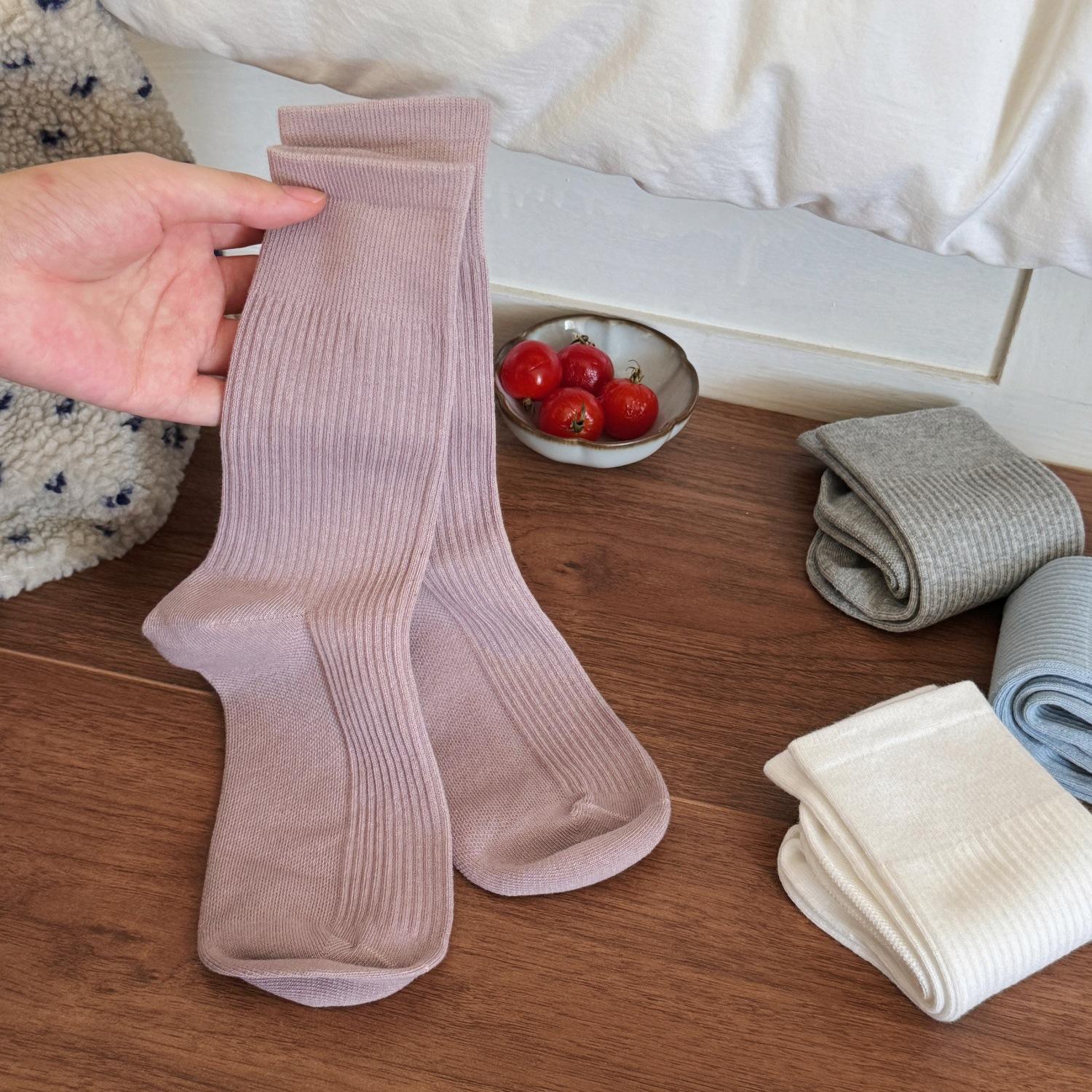 Solid Color Women s Mid-Calf Cotton Socks Seamless Toe Breathable Casual Socks One Size фиолетовый