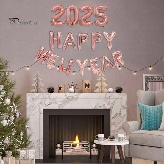 

Набор воздушных шаров с Новым годом 2025 года, самозапечатывающиеся воздушные шары из алюминиевой фольги, баннер с Новым годом, фон для вечеринки в канун Нового года, декорации серебряный