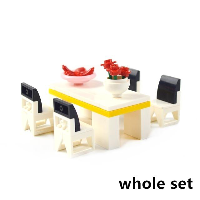 MOC Creative Furniture TV Sofa Brick City Accessories Xmas Tree Book Desk Dining Table Bathroom Door Building Block House Scene