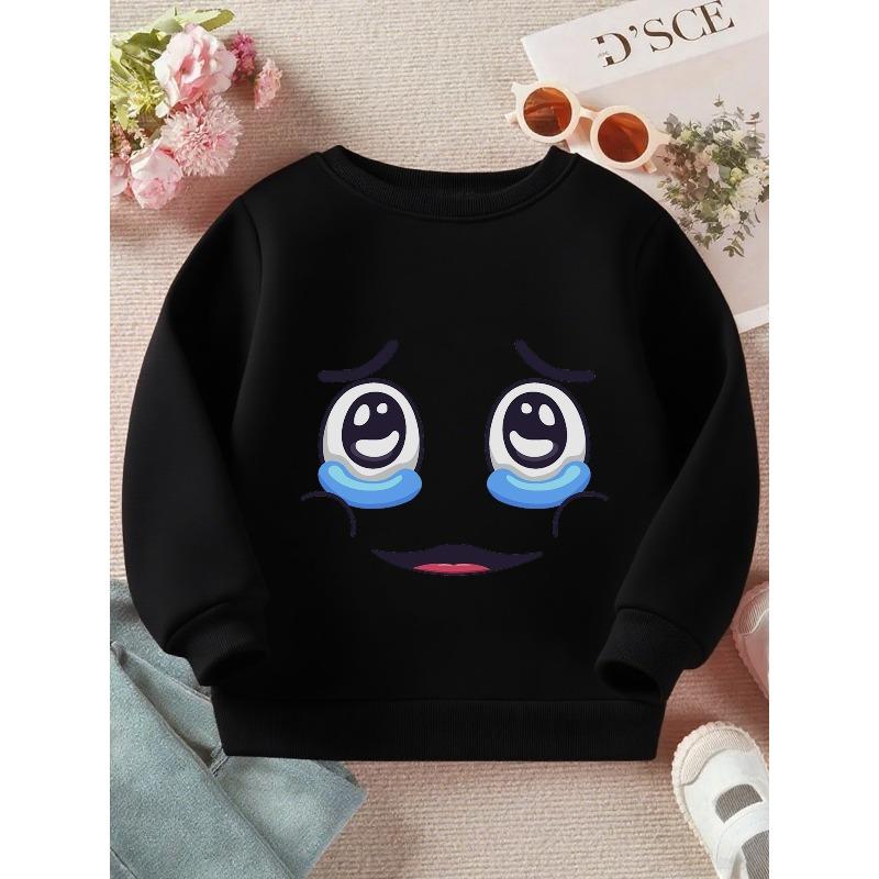 Kids Crewneck Sweatshirt, Cute Smiley Crying Face Tear Drop Graphic Print