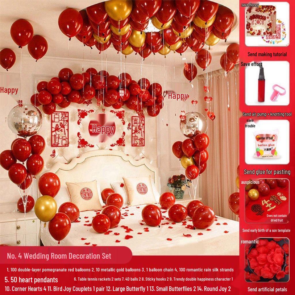 Romantic Wedding Bedroom Balloon Decoration Set for Groom and Bride