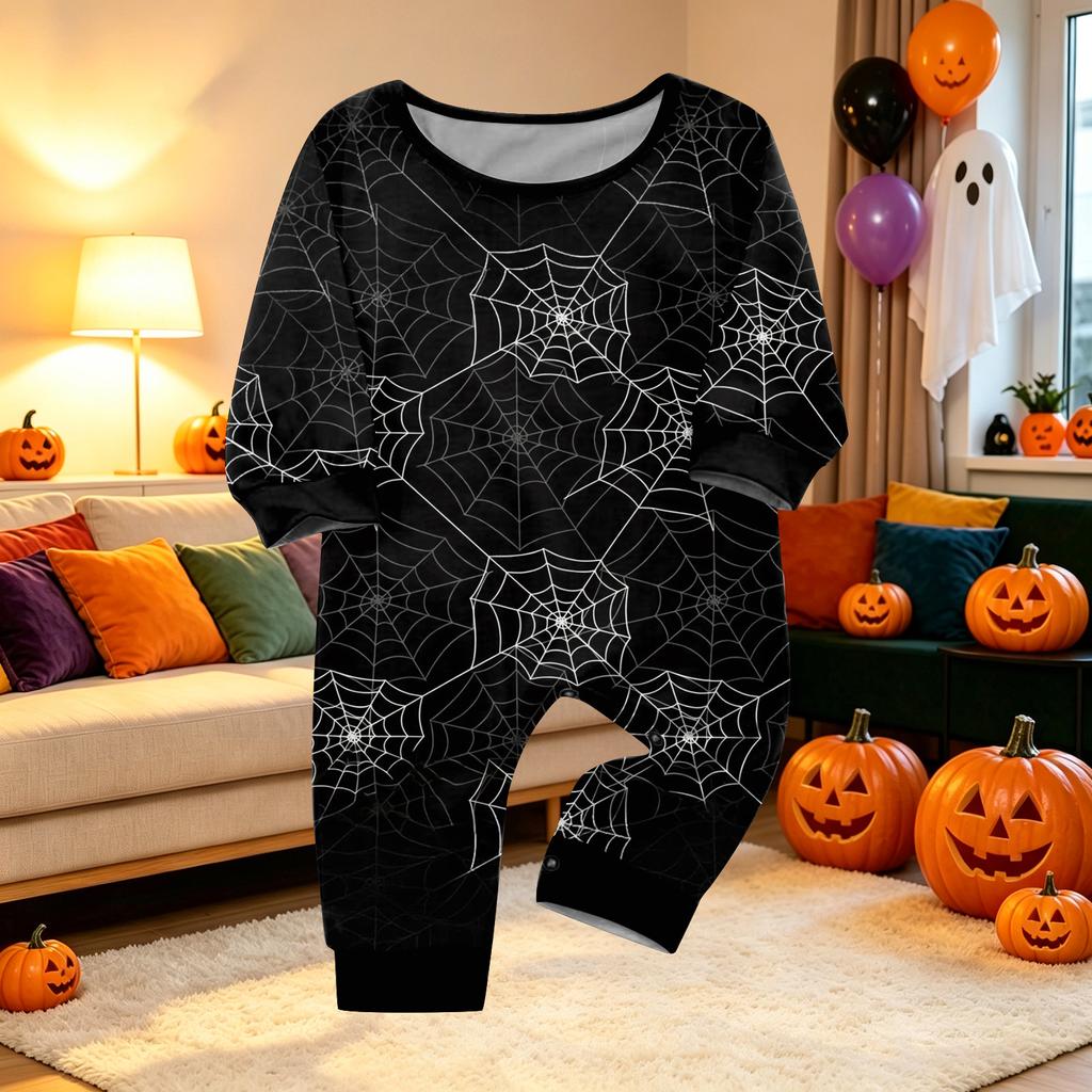 Family Matching Halloween Printed Pajama Set Long Sleeve Top and Pants for Parent and Child