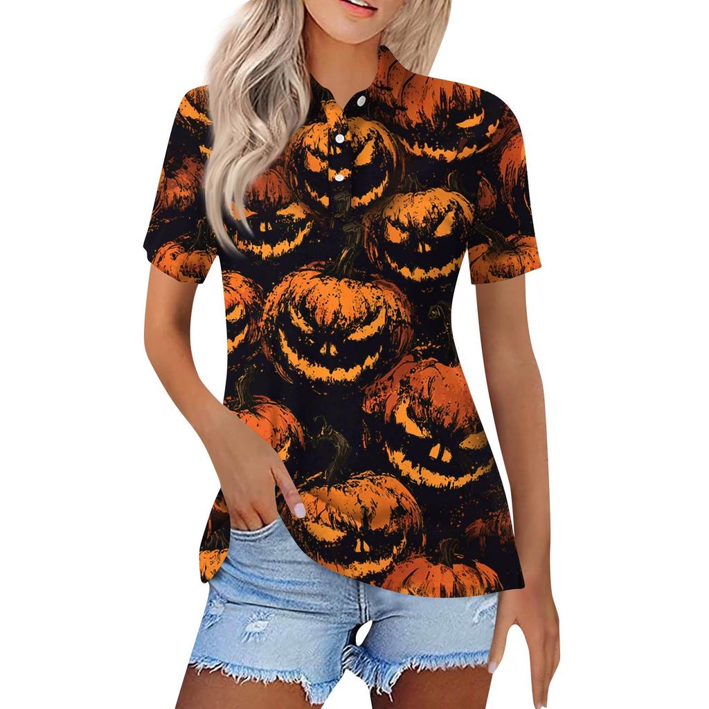 Women's Fashion Casual Lapel Short Sleeve Printed Shirt Women's Button Up Tops