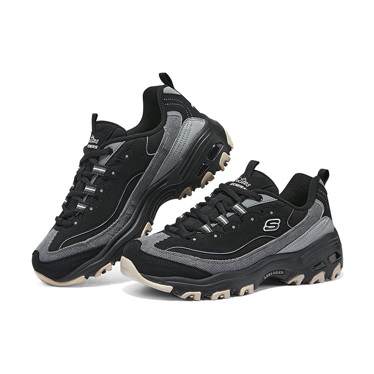 Skechers DLites 1.0 Milk Tea Bear Comfortable Daily Low-Top Dad Shoes Women Sneaker Black 896264-BKGY
